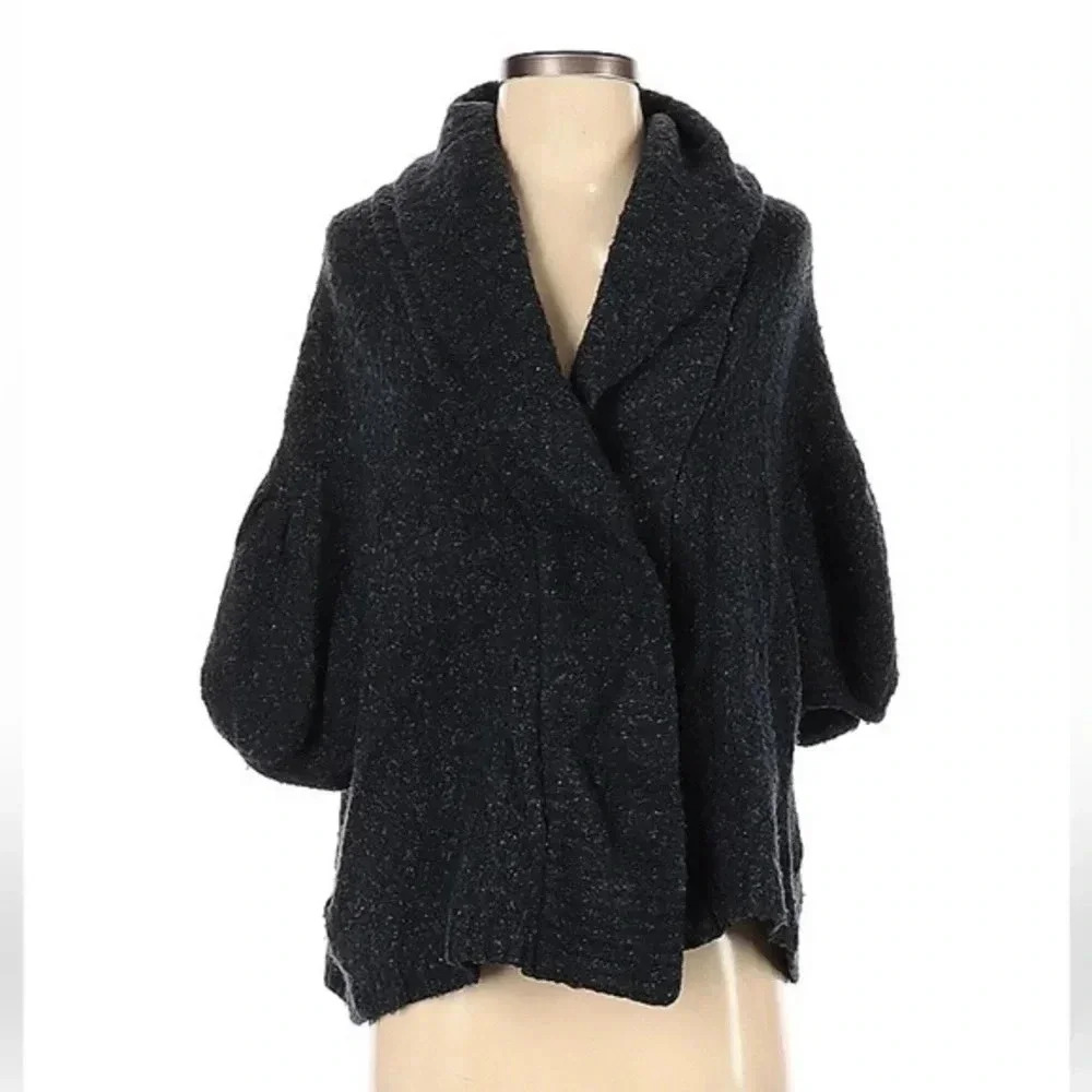BCBGMAXAZRIA Y2K Speckle Black Grey Open Front Cardigan Sweater Size XS S